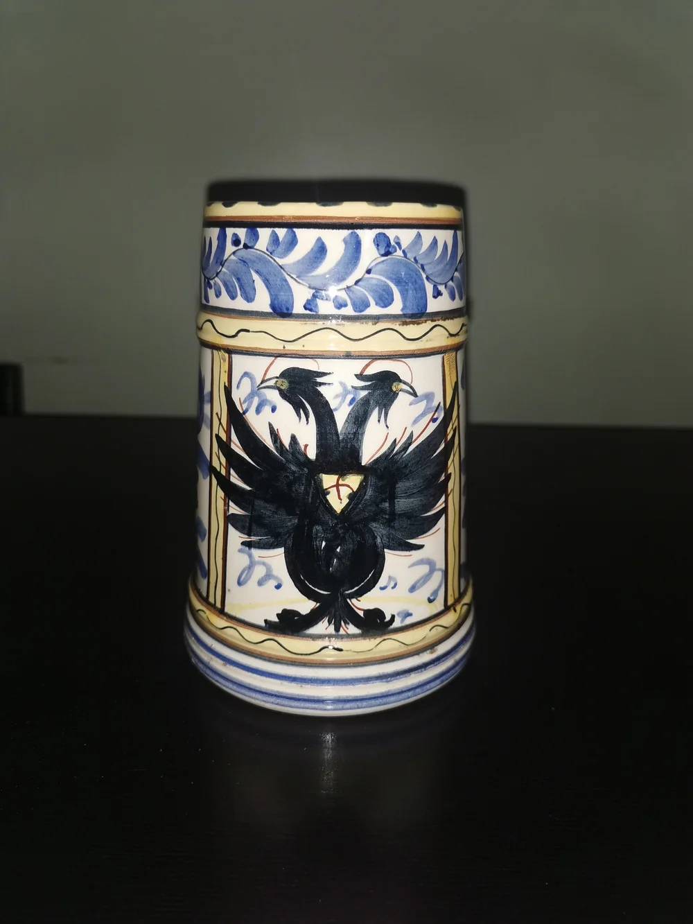 Vintage Ceramic German Decorative Beer Stein W/ Blue Floral Pattern Signed 6.25